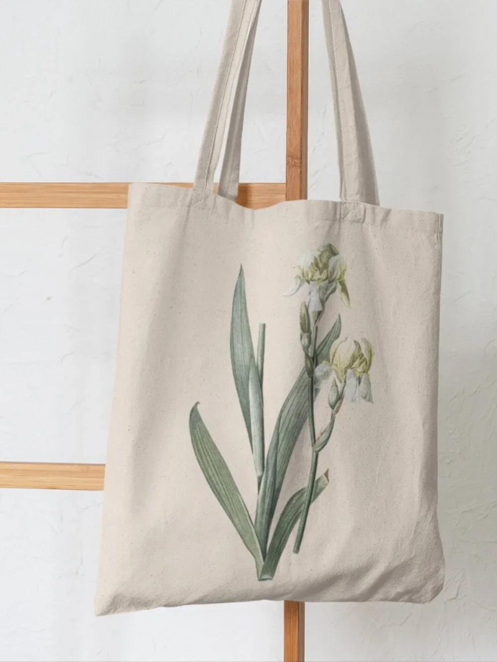 Yellow Iris Vintage Floral Print Graphic Canvas Tote Bag